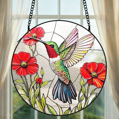 Suspension vitrail colibri attrape-soleil 25 cm décoration fenêtre lumineuse cadeau Noël