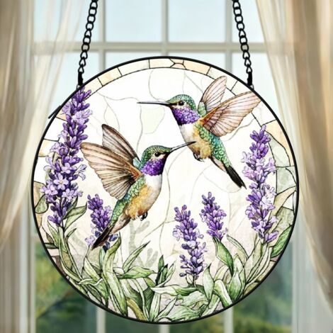 Suspension vitrail colibri attrape-soleil 25 cm décoration fenêtre oiseau cadeau anniversaire
