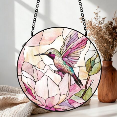 Suspension vitrail colibri attrape-soleil 25 cm décoration fenêtre oiseau cadeau anniversaire