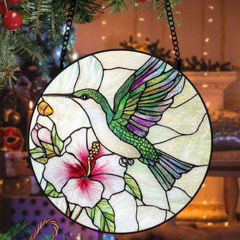 Suspension vitrail colibri attrape-soleil 25 cm décoration fenêtre oiseau cadeau anniversaire