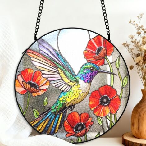 Suspension vitrail colibri attrape-soleil 25 cm décoration fenêtre oiseau cadeau femme