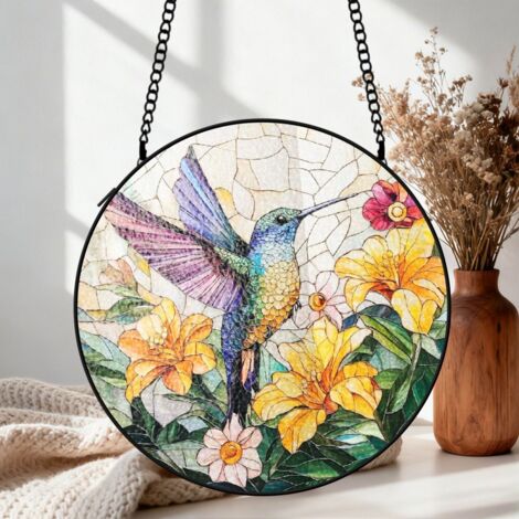 Suspension vitrail colibri attrape-soleil 25 cm décoration fenêtre oiseau cadeau femme