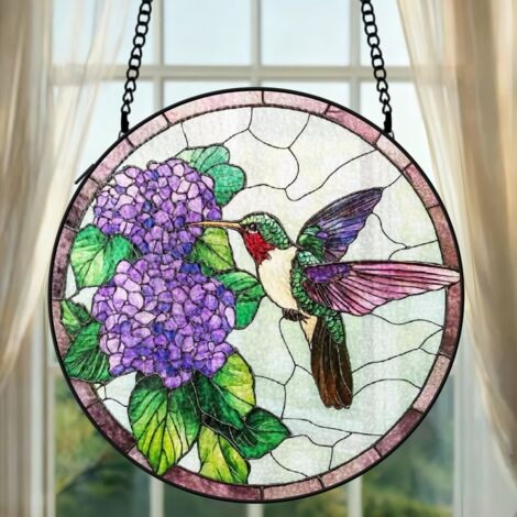 Suspension vitrail colibri attrape-soleil 25 cm décoration fenêtre oiseau cadeau femme