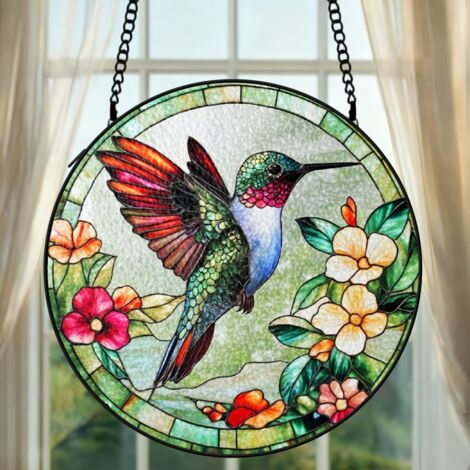 Suspension vitrail colibri attrape-soleil 25 cm décoration fenêtre oiseau cadeau maman