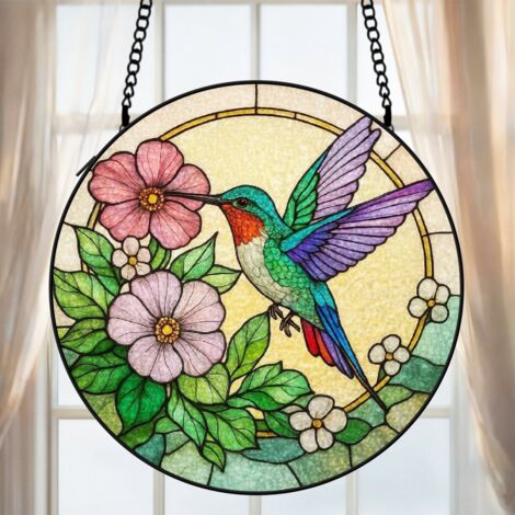 Suspension vitrail colibri attrape-soleil 25 cm décoration fenêtre oiseau lumineux cadeau