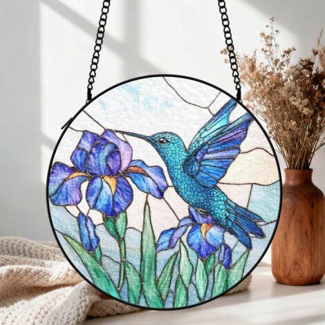 Suspension vitrail colibri attrape-soleil 25 cm décoration fenêtre oiseau lumineux cadeau intérieur