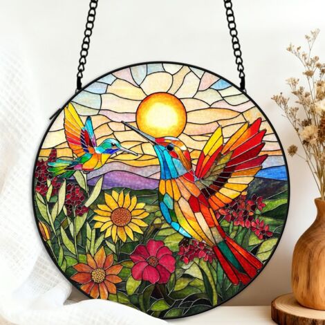 Suspension vitrail colibri décoration fenêtre attrape-soleil 25 cm cadeau femme maman Noël fête