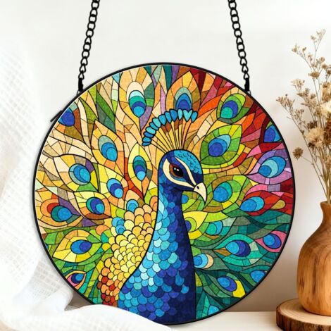Suspension vitrail hibou attrape-soleil 25 cm décoration fenêtre cadeau intérieur