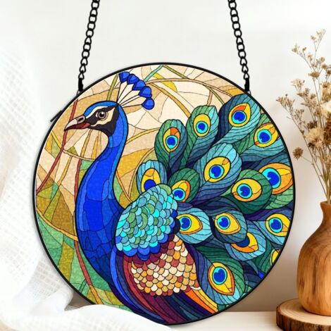 Suspension vitrail hibou attrape-soleil 25 cm décoration fenêtre cadeau intérieur