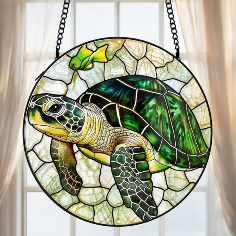 Suspension vitrail poisson attrape-soleil 25 cm décoration fenêtre cadeau intérieur
