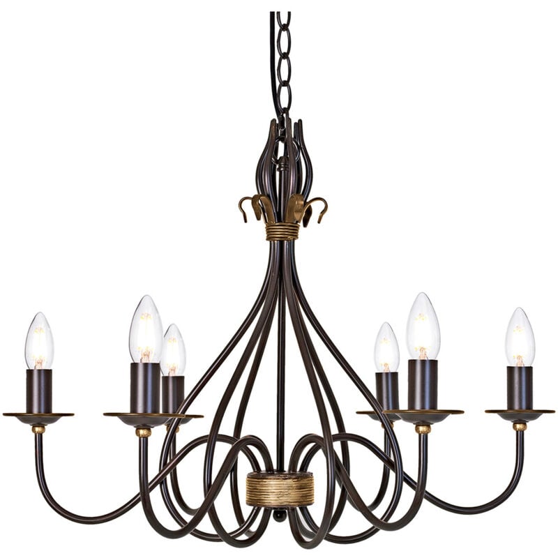 Elstead - Windermere - Lustre à 6 ampoules rouille, finition dorée, E14