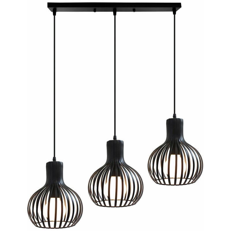 Suspensions   3 Cage en M tal Noir Style Vintage  