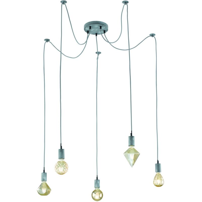 Trio Lighting - Suspension, Suspension 5 fils Corde pendant Gris en Metal, trio