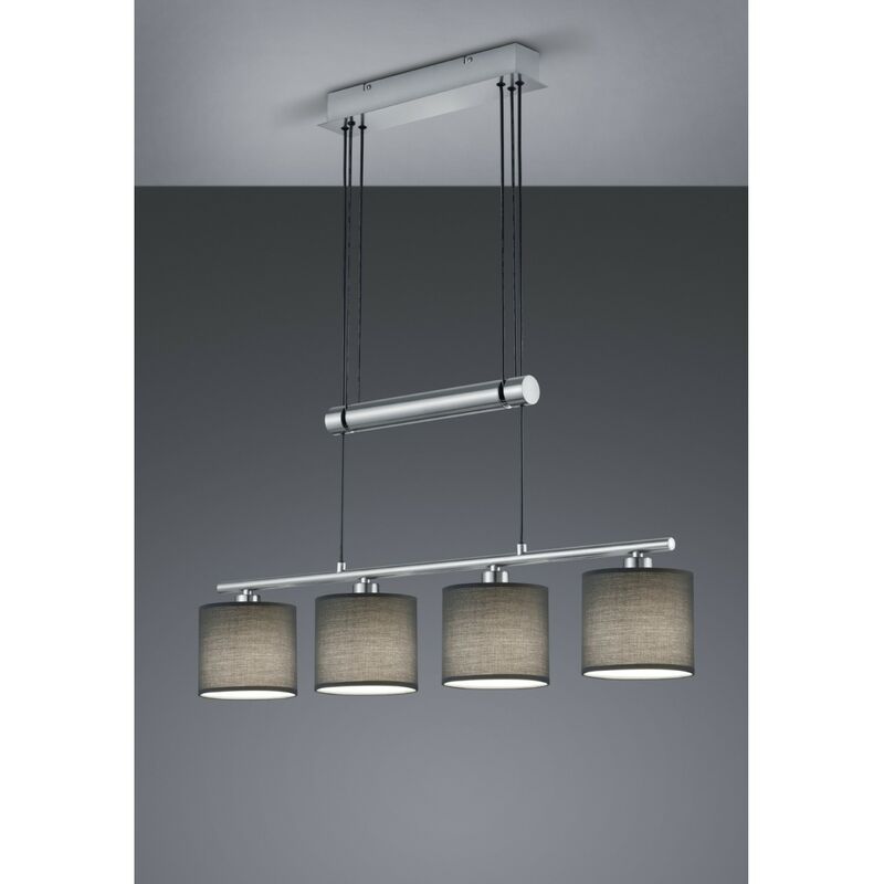 Suspension Garda Nickel 4 Abat-jour Tissu Gris L77 cm Trio Lighting