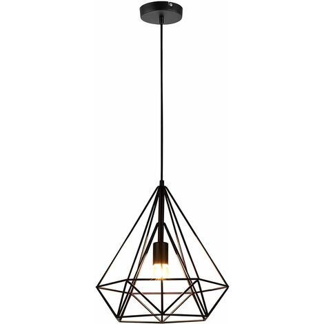 Suspensions Lampe Vintage Cage forme de diamant 25cm ,Lampe suspendue éclairage de Plafond Industriel E27 Rétro Luminaire d'eclairage,Noir - Noir
