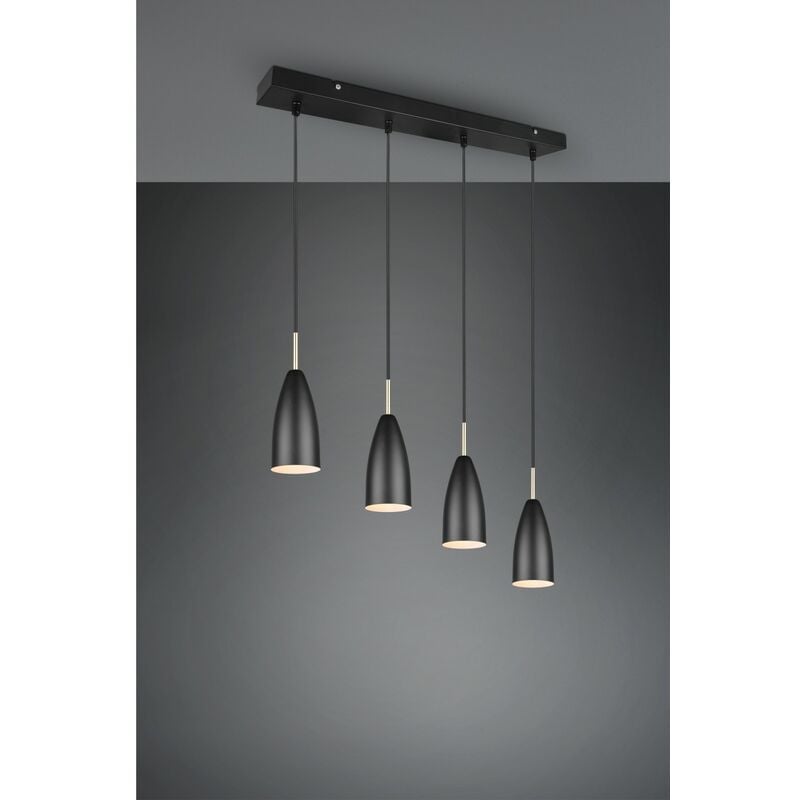 Reality - Isola Farin Suspension Linéaire 4 Lumières Noir Et Laiton Trio Lighting