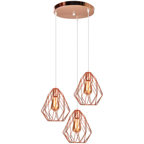 Suspensions Luminaire E27 Industrielle Lustre Suspensions Abat-Jour en Métal pour Chambre Salon Bar 3 Lampes Rose