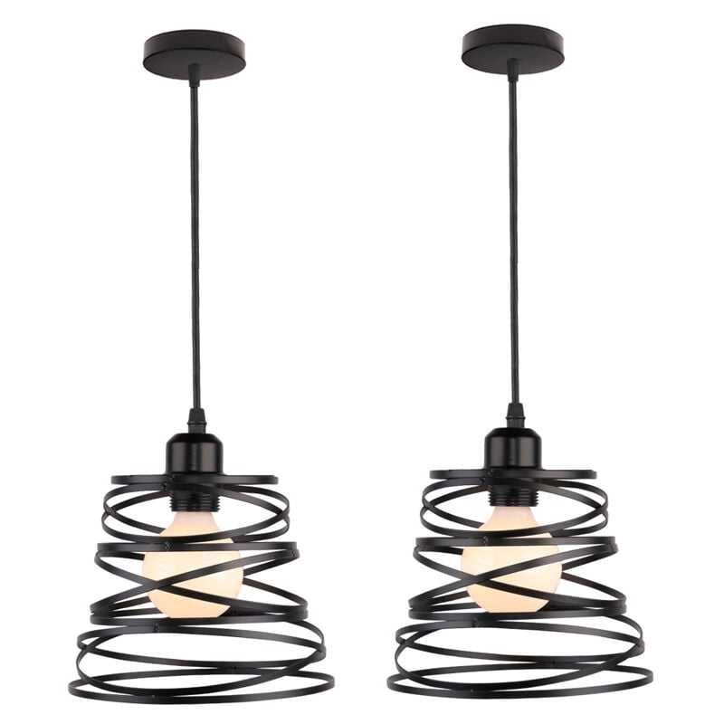 Suspensions Luminaires Moderne E27 Lustre Plafonnier Design à Spirale en Cascade Lampe à Suspension Métal Ø20CM Noir - 2Pcs