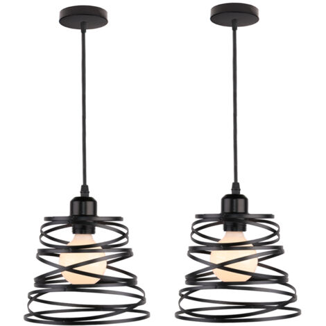 Suspensions Luminaires Moderne E27 Lustre Plafonnier Design à Spirale en Cascade Lampe à Suspension Métal Ø20CM Noir - 2Pcs
