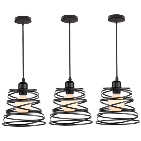 Suspensions Luminaires Moderne E27 Lustre Plafonnier Design à Spirale en Cascade Lampe à Suspension Métal Ø20CM Noir - 3Pcs