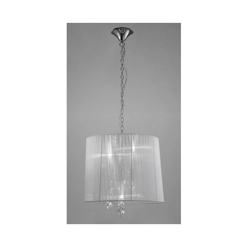 Suspension Tiffany 3+3 Ampoules E14+G9, chrome poli avec Abat jour blanc & cristal transaparent - Chrome
