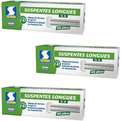 Semin – Suspentes longues 170 mm F47 – Acier galvanisé – Boîte de 100 pièces – Fixation rapide pour plafonds suspendus