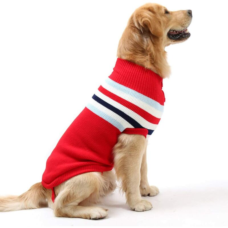 

Suéter de rayas para perros de moda - Abrigo de lana suave y cálido para el invierno - Ropa para perros grandes, medianos y grandes （L）