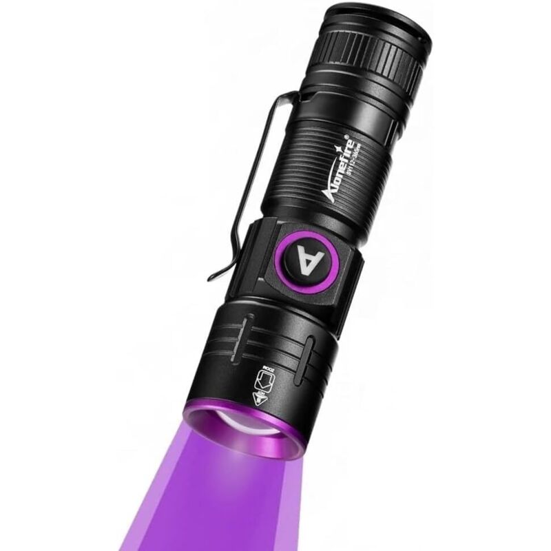 SV112 Lampe Torche UV LED 365nm Petit USB Rechargeable Zoom Mini Lampe Ultraviolet Lumiere Noire Détecteur D'urine pour Resine, Pêche, Scorpion,