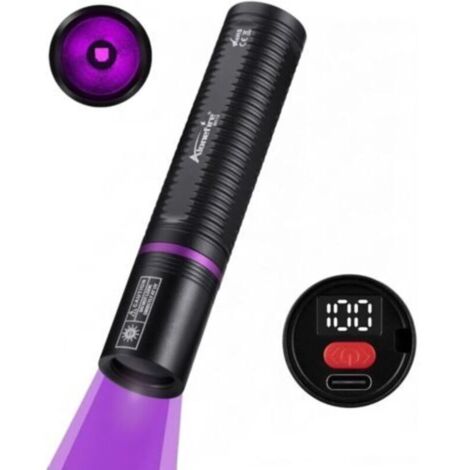 SV113 Lampe Torche UV LED 365nm Petit USB C Rechargeable Affichage Numérique Mini Lampe Ultraviolet Lumiere Noire Détecteur D'urine pour Resine, Pêche, Scorpion, Minéraux,Ambre avec Batterie