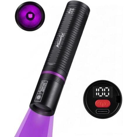 SV113 Lampe Torche UV LED 365nm Petit USB C Rechargeable Affichage Numérique Mini Lampe Ultraviolet Lumiere Noire Détecteur D'urine pour Resine, Pêche, Scorpion, Minéraux,Ambre avec Batterie