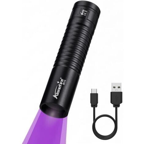 SV114 3W Lampe Torche UV LED 365nm Petit Type C USB Rechargeable Lampe Ultraviolet Lumiere Noire Détecteur D'urine pour Resine, Pêche, Scorpion, Minéraux, Ambre avec Batterie Intégrée