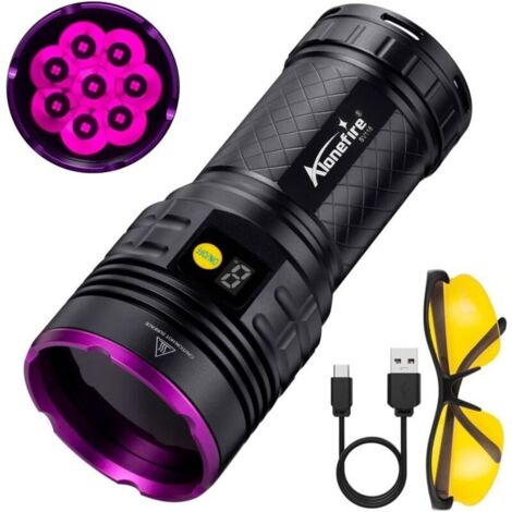 SV118 80W Lampe Torche UV LED 365nm Puissante USB C Rechargeable Lumiere Noire Affichage Numérique pour Resine, Pêche, Scorpion, Minéraux, Ambre avec Lunettes de Protection UV, Batterie