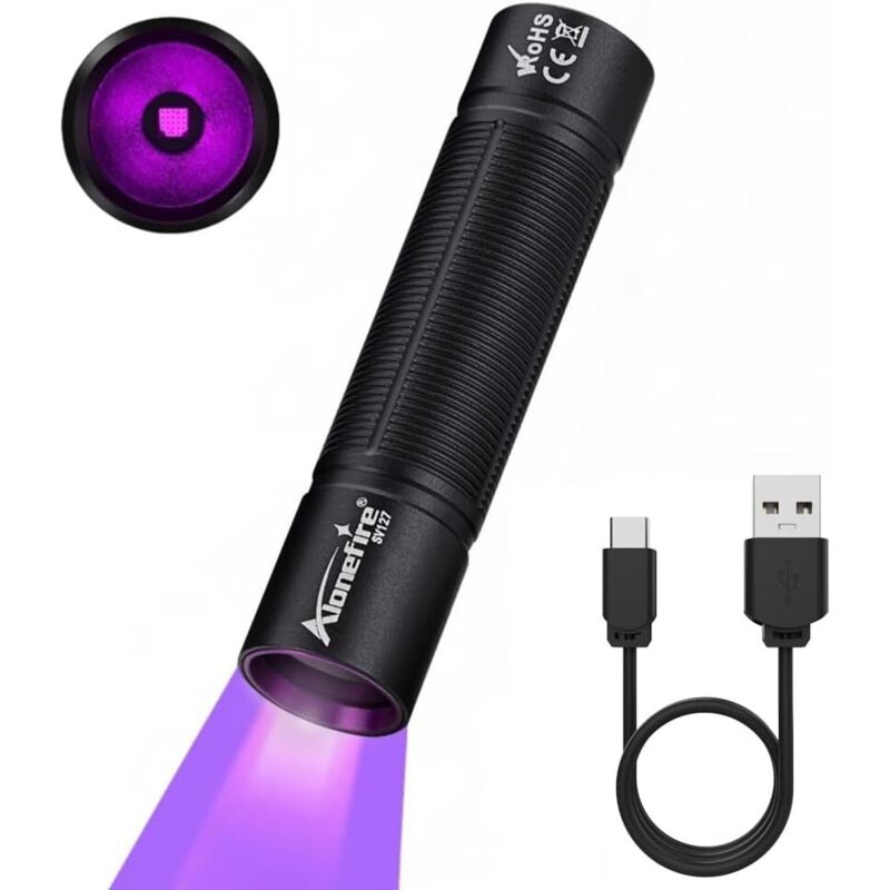SV127 Lampe Torche UV LED 365nm Petit USB C Rechargeable Mini Lampe Ultraviolet Lumiere Noire Détecteur D'urine pour Resine, Pêche, Scorpion,