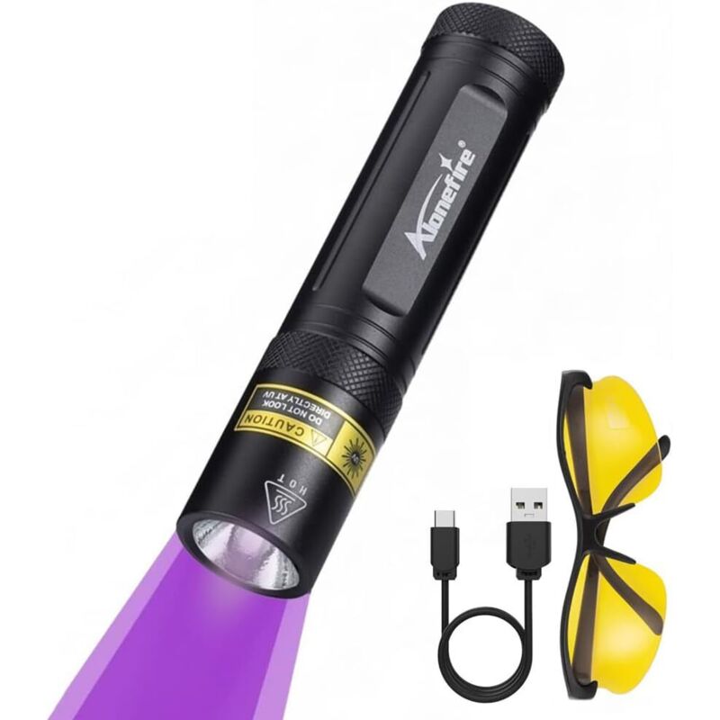 SV77 10W Lampe Torche UV LED 395nm Rechargeable Lampe Ultraviolet Lumiere Noire Détecteur D'urine pour Resine, Fluoresceine, Minéraux, Pêche avec