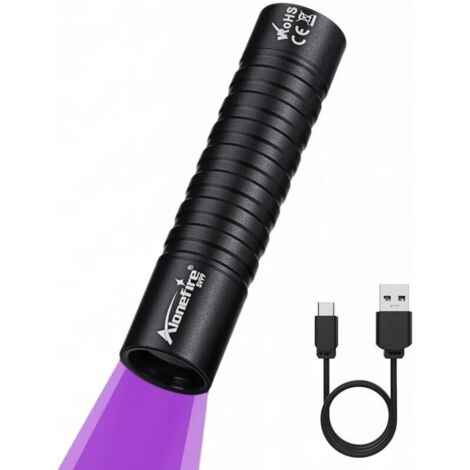 SV99 3W Lampe Torche UV LED 365nm Petit Type C USB Rechargeable Lampe Ultraviolet Lumiere Noire Détecteur D'urine pour Resine, Pêche, Scorpion, Minéraux, Ambre avec Batterie Intégrée