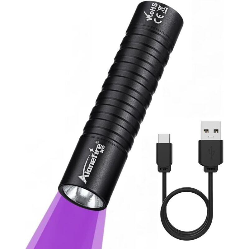 SV99 3W Lampe Torche UV LED 395nm Petit Type C USB Rechargeable Lampe Ultraviolet Lumiere Noire Détecteur D'urine pour Resine, Pêche, Scorpion,
