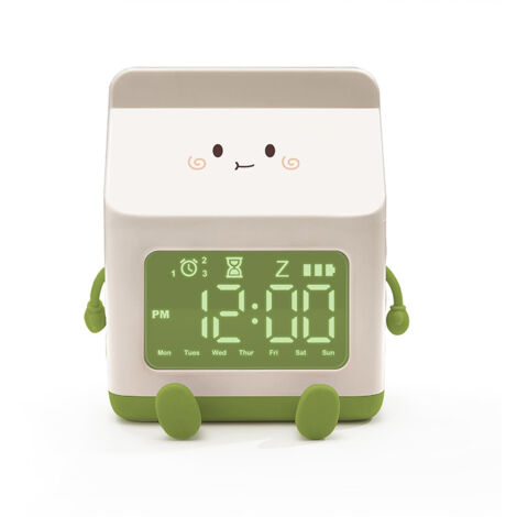 Sveglia a forma di cartone del latte, sveglia con conto alla rovescia per studenti, sveglia con numeri carini per bambini, ideale per decorare la camera da letto (verde).