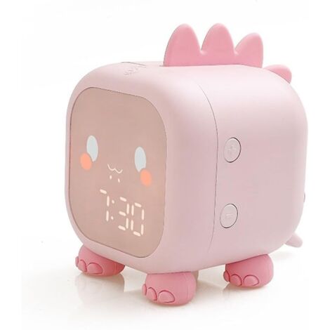 Sveglia a forma di dinosauro per bambini, sveglia digitale con luce notturna e funzione di apprendimento del sonno, adatta a bambine e bambini (rosa)