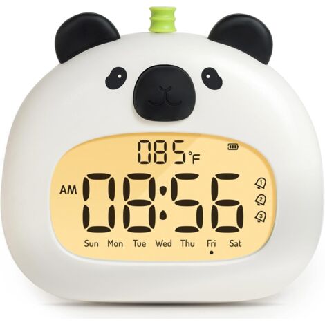 Sveglia a forma di panda per bambini, luce notturna LCD con intensità luminosa regolabile, ricaricabile tramite USB, 3 allarmi e funzione sveglia, ideale come regalo decorativo per le camerette di bam
