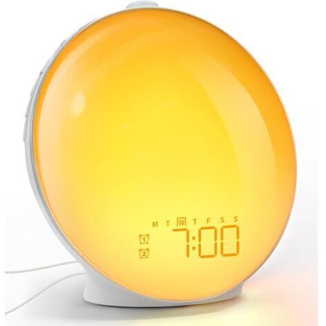 Sveglia a LED di dimensioni standard con manopola rotante, doppia sveglia, suoni della natura, funzione snooze, radio FM, 20 livelli di luminosità per adulti e bambini.