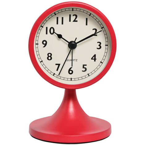Sveglia analogica in metallo senza ticchettio, con luce notturna, orologio da comodino rosso vintage silenzioso per ufficio, camera da letto, tavolo da 13 cm