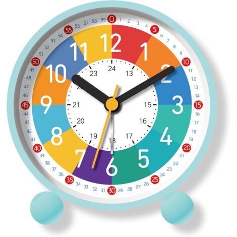 Sveglia analogica per bambini Impara a leggere l'ora con quadranti colorati, movimento silenzioso dell'orologio, retroilluminazione alimentata a batteria, ideale per bambini, adolescenti e belle camer