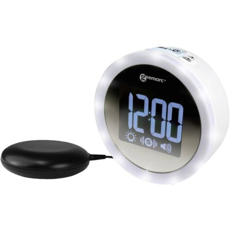 Sveglia con Potente Allarme da 95dB, Flash Luminoso e Cuscino Vibrante - WAKE 'N' SHAKE Star di Geemarc Sveglia i Dormiglioni Pesanti, gli Ipoacusici e i non Udenti - Porta di Ricarica USB
