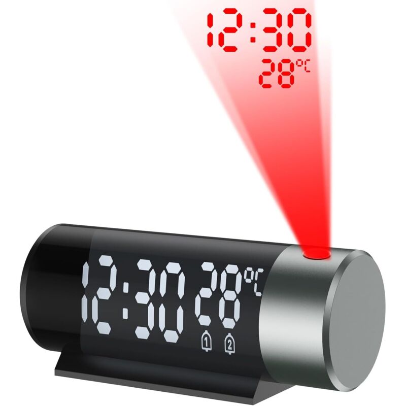 Sveglia con proiettore, sveglia digitale con proiezione rotante a 180°, caricabatterie USB, ora 12/24 ore, snooze, dimmer, sveglia digitale con