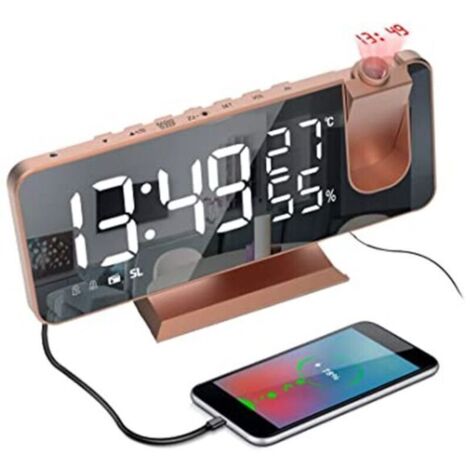 Sveglia con proiezione a soffitto, orologio digitale con specchio e dimmer per schermo di proiezione, 15 livelli di volume, 2 orari di sveglia, radio FM