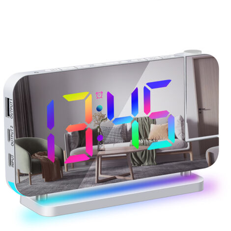 Sveglia Con Proiezione Orologio Digitale | Luce Notturna 10 Colori + USB-C | Bianco Per Camera - Foto 9