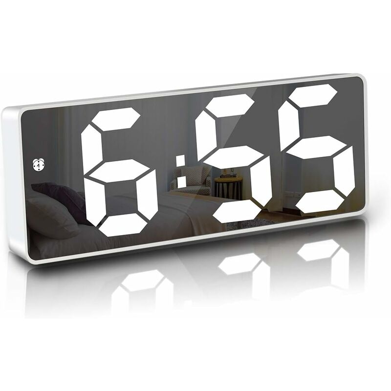 Image of Sveglia Digitale, 6,7' led Specchio Orologio Digitale Sveglia da Comodino Mattina, Attivazione Vocale/Non Ticchettio/Snooze/Temperatura/Data Ora