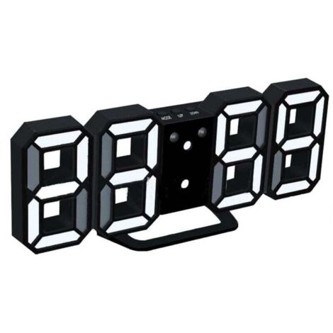 Sveglia digitale a LED 3D con 3 livelli di luminosità regolabili, luce notturna dimmerabile e funzione snooze per casa, cucina e ufficio - Bianco e nero XXW