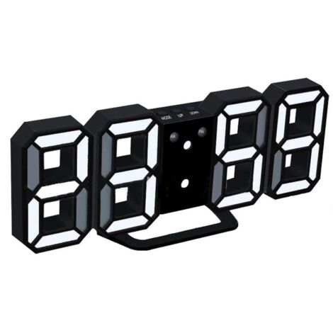Sveglia digitale a LED 3D con 3 livelli di luminosità regolabili, luce notturna dimmerabile, funzione snooze per casa, cucina, ufficio - Bianco e nero