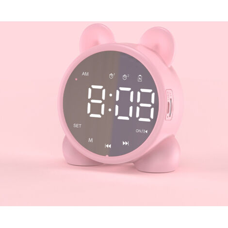 Sveglia digitale a LED luminosa per bambini, luce notturna per bambine e bambini, funzione giorno e notte, volume regolabile, funzione snooze, ricaricabile tramite USB (rosa)